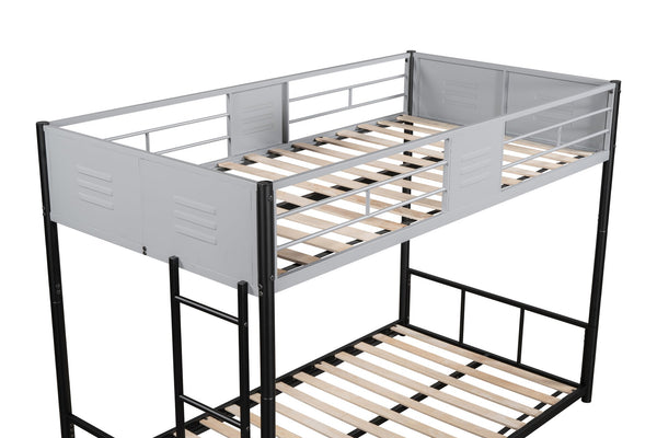 English Elm Metal Twin Over Twin Bunk Bed – Heavy-Duty Steel Frame, Noise-Reducing, Convertible With Guardrail W427P154977