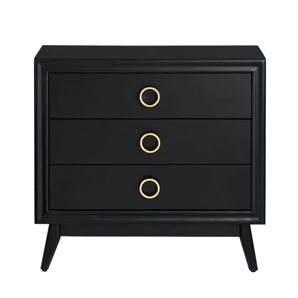 Crestview Collection 3-drawer Accent Chest: Modern Black Wood Design With Brass Pulls & Sleek Tapered Legs For Elegance Black Solid Wood Cvfvr8437