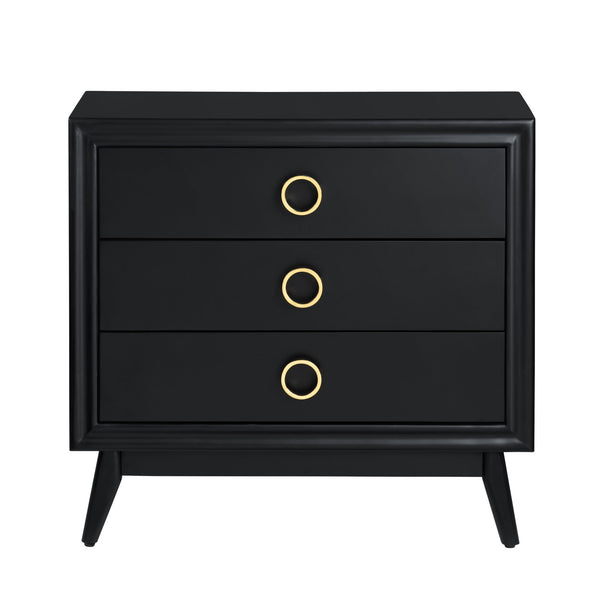 Crestview Collection 3-drawer Accent Chest: Modern Black Wood Design With Brass Pulls & Sleek Tapered Legs For Elegance Black Solid Wood Cvfvr8437