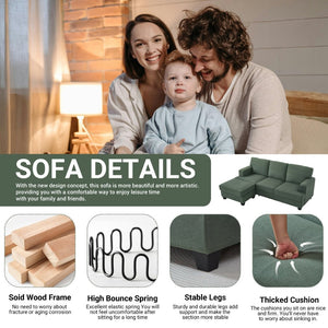 English Elm 86" Linen Sectional Sofa with Storage Ottoman Reversible Chaise for Small Spaces Dark Green W1669S00037