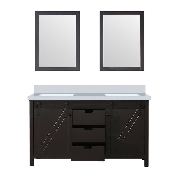 English Elm Brown Double Bath Vanity 60 in. W x 22 in. D with Cultured Marble Top, Soft-Close Drawers & Mirrors B2731S00901