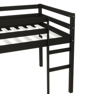 English Elm Solid Twin Loft Bed with Ladder and Reinforced Slats for Storage-Friendly, Space-Saving Bedrooms Black W504P190956
