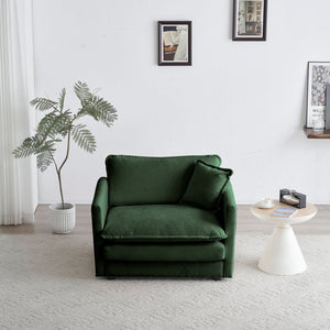 English Elm Comfy Deep Single Seat Sofa Chair in Green Chenille Upholstered Reading Armchair with Toss Pillow, Modular Comfort and Solid Wood Frame W714S00449