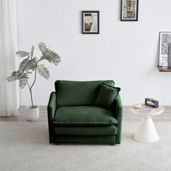 English Elm Comfy Deep Single Seat Sofa Chair in Green Chenille Upholstered Reading Armchair with Toss Pillow, Modular Comfort and Solid Wood Frame W714S00449