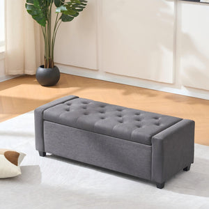 English Elm 48" Tufted Faux Linen Storage Bench with Arms Lift Top Ottoman for Bedroom Entryway Grey W3523P387534