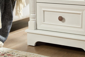 English Elm Farmhouse Rustic Nightstand with Built-in Charging Station Barn Wood Grain Storage White W2393P324429