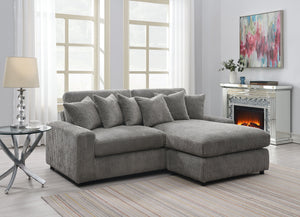 English Elm Tavia Gray Corduroy Reversible Sectional Sofa with 6 Pillows, Pocket Coil Seats, Modern L-Shape B2726P271002