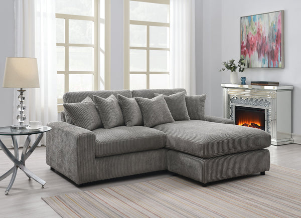 English Elm Tavia Gray Corduroy Reversible Sectional Sofa with 6 Pillows, Pocket Coil Seats, Modern L-Shape B2726P271002