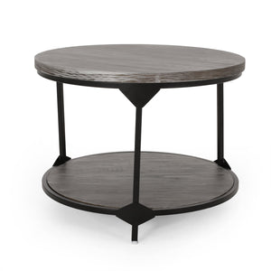 English Elm Christopher Knight Home® - COFFEE Lenka Modern Industrial Round Coffee Table - Gray Faux Wood Top, Black Iron Frame, Shelf Durable Design 67506.00GRY