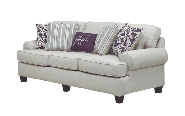 Fusion Awesome Oatmeal Transitional Sofa With Reversible Cushions & Stylish Plaid Pillows For Comfort Khaki Ws,100% Polypropylene 39-00kp Awesome Oatmeal Sofa