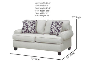 Fusion Awesome Oatmeal Loveseat With Reversible Cushions & Stylish Pillows For A Chic Living Room Upgrade Khaki Ws,100% Polypropylene 39-01 Awesome Oatmeal Loveseat