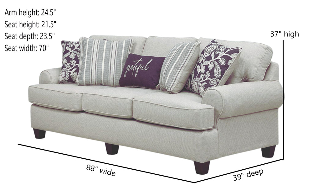 Fusion Awesome Oatmeal Transitional Sofa With Reversible Cushions & Stylish Plaid Pillows For Comfort Khaki Ws,100% Polypropylene 39-00kp Awesome Oatmeal Sofa