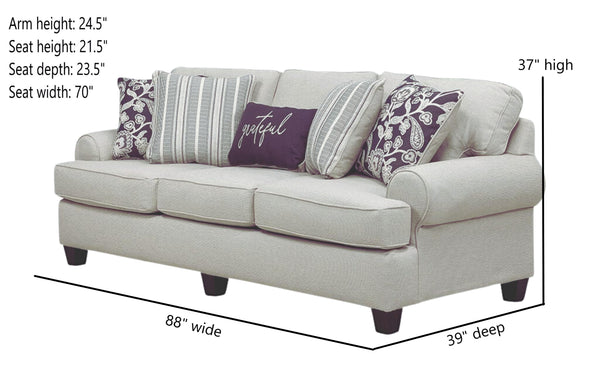 Fusion Awesome Oatmeal Transitional Sofa With Reversible Cushions & Stylish Plaid Pillows For Comfort Khaki Ws,100% Polypropylene 39-00kp Awesome Oatmeal Sofa