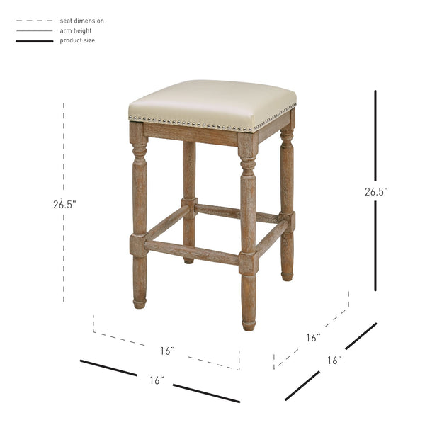 New Pacific Direct Ernie Bonded Leather Counter Stool Set Of 2 - Stylish Turquoise, Beige, Or Black With Nailhead Trim Beige Bonded Leather 3900057-2050-npd