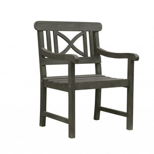 Homeroots Distressed Grey Garden Armchair  Wood 390007