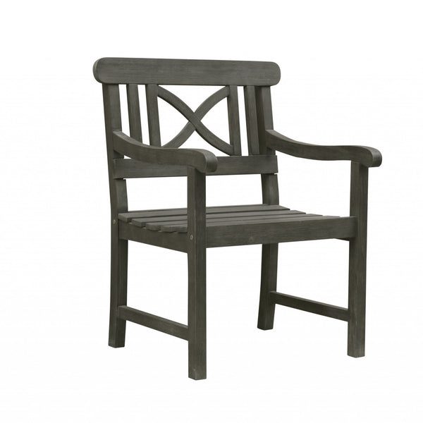 Homeroots Distressed Grey Garden Armchair  Wood 390007