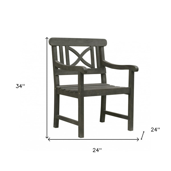 Homeroots Distressed Grey Garden Armchair  Wood 390007