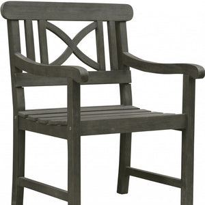 Homeroots Distressed Grey Garden Armchair  Wood 390007
