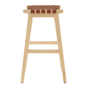 New Pacific Direct Marco Japandi Style Backless Counter Stool – 26" Height, Woven Faux Leather, Solid Wood Legs, Chic Design Ochre Brown  3900084-605-npd