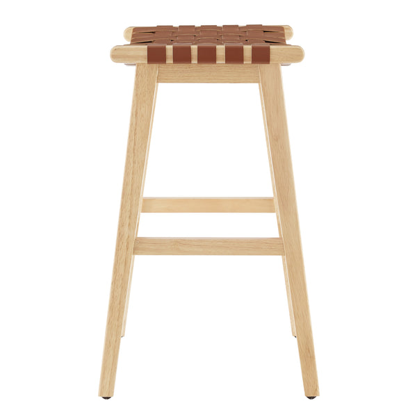 New Pacific Direct Marco Japandi Style Backless Counter Stool – 26" Height, Woven Faux Leather, Solid Wood Legs, Chic Design Ochre Brown  3900084-605-npd