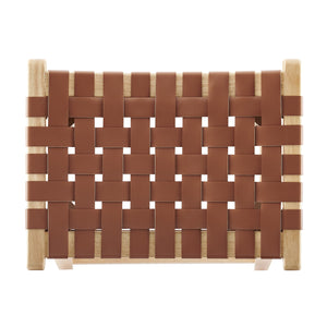 New Pacific Direct Marco Japandi Style Backless Counter Stool – 26" Height, Woven Faux Leather, Solid Wood Legs, Chic Design Ochre Brown  3900084-605-npd