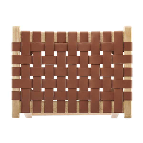 New Pacific Direct Marco Japandi Style Backless Counter Stool – 26" Height, Woven Faux Leather, Solid Wood Legs, Chic Design Ochre Brown  3900084-605-npd