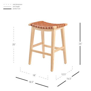 New Pacific Direct Marco Japandi Style Backless Counter Stool – 26" Height, Woven Faux Leather, Solid Wood Legs, Chic Design Ochre Brown  3900084-605-npd