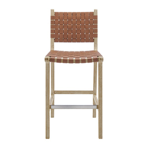 New Pacific Direct Marco Modern Chic Japandi Style Counter Stool With Woven Faux Leather Seat And Driftwood Frame Ochre Brown  3900085-605-dwo-npd