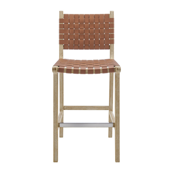 New Pacific Direct Marco Modern Chic Japandi Style Counter Stool With Woven Faux Leather Seat And Driftwood Frame Ochre Brown  3900085-605-dwo-npd