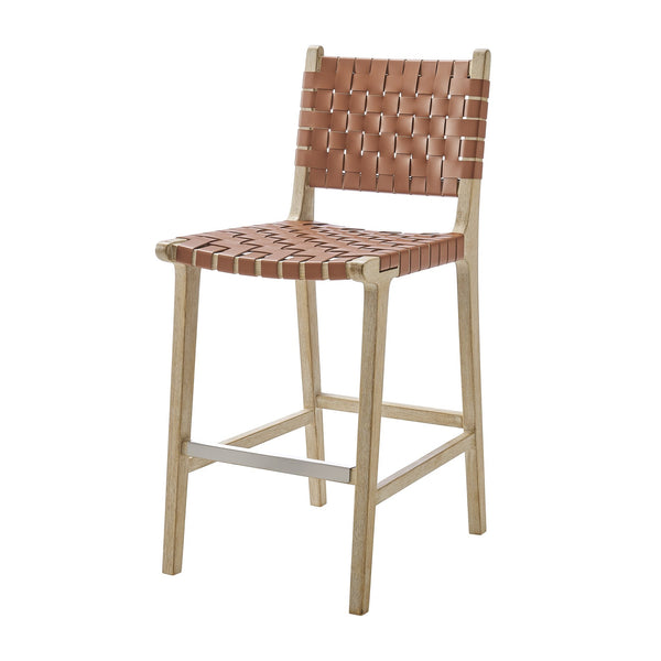 New Pacific Direct Marco Modern Chic Japandi Style Counter Stool With Woven Faux Leather Seat And Driftwood Frame Ochre Brown  3900085-605-dwo-npd