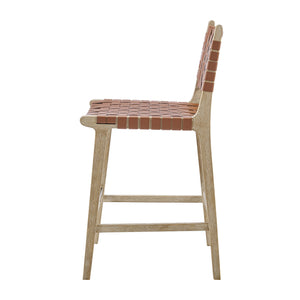 New Pacific Direct Marco Modern Chic Japandi Style Counter Stool With Woven Faux Leather Seat And Driftwood Frame Ochre Brown  3900085-605-dwo-npd
