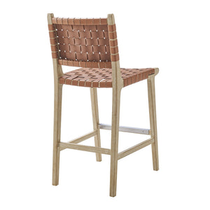 New Pacific Direct Marco Modern Chic Japandi Style Counter Stool With Woven Faux Leather Seat And Driftwood Frame Ochre Brown  3900085-605-dwo-npd