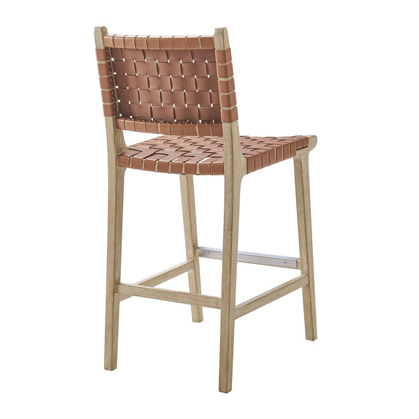 New Pacific Direct Marco Modern Chic Japandi Style Counter Stool With Woven Faux Leather Seat And Driftwood Frame Ochre Brown  3900085-605-dwo-npd