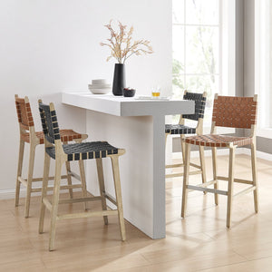 New Pacific Direct Marco Modern Chic Japandi Style Counter Stool With Woven Faux Leather Seat And Driftwood Frame Ochre Brown  3900085-605-dwo-npd