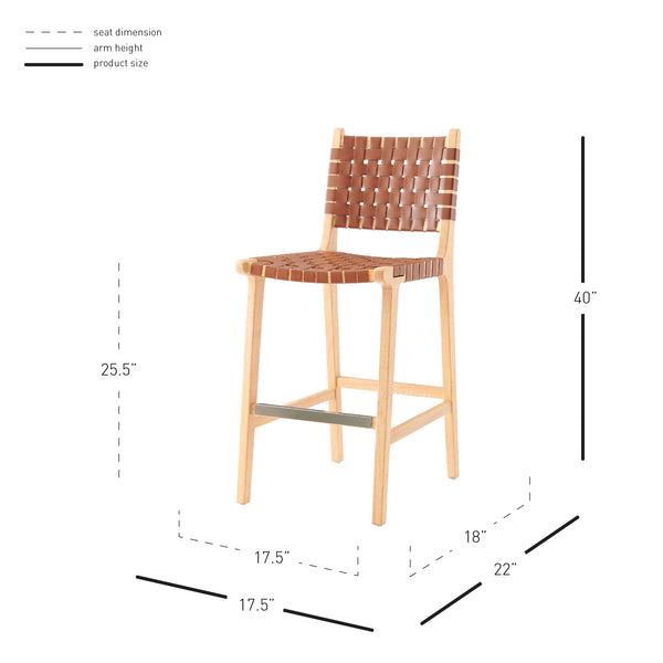 New Pacific Direct Marco PU Counter Stool Ochre Brown 17.5 x 22 x 40