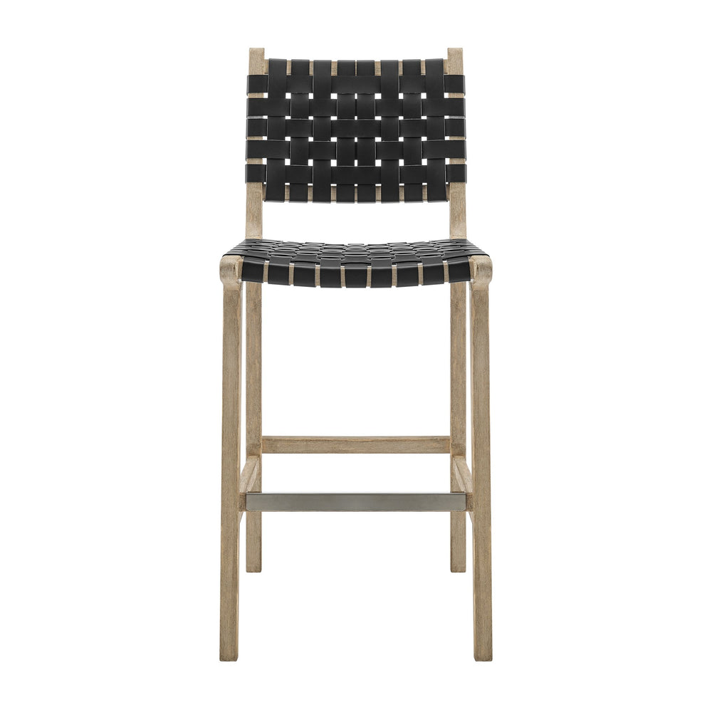 New Pacific Direct Marco Modern Chic Japandi Style Counter Stool With Woven Faux Leather Seat And Driftwood Frame Black  3900085-606-dwo-npd