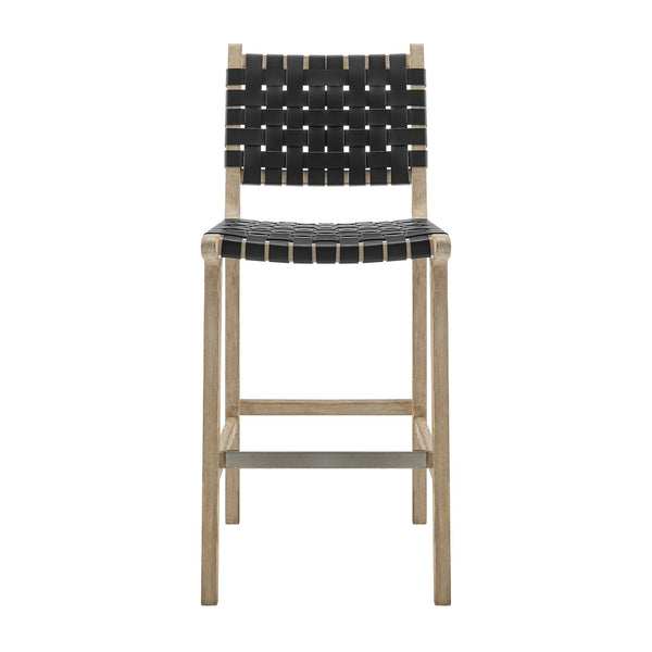 New Pacific Direct Marco Modern Chic Japandi Style Counter Stool With Woven Faux Leather Seat And Driftwood Frame Black  3900085-606-dwo-npd