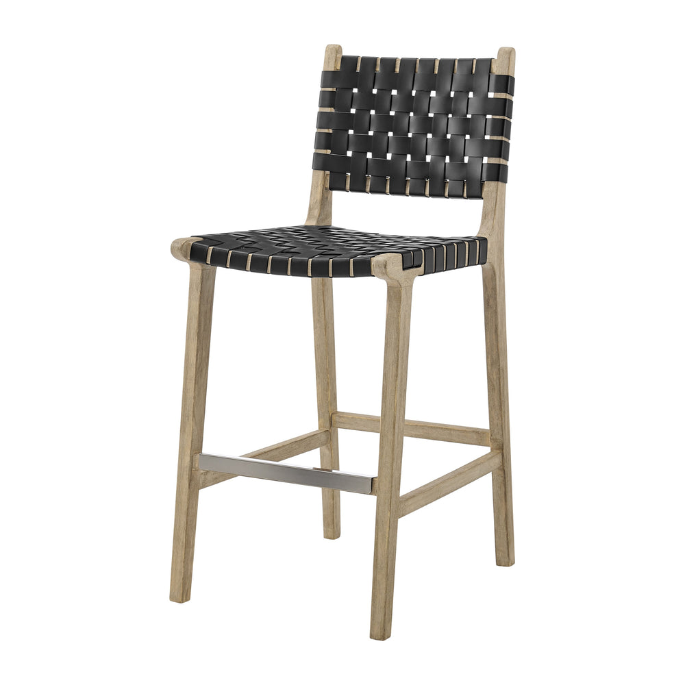 New Pacific Direct Marco Modern Chic Japandi Style Counter Stool With Woven Faux Leather Seat And Driftwood Frame Black  3900085-606-dwo-npd