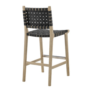 New Pacific Direct Marco Modern Chic Japandi Style Counter Stool With Woven Faux Leather Seat And Driftwood Frame Black  3900085-606-dwo-npd