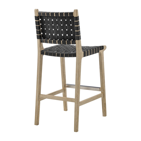New Pacific Direct Marco Modern Chic Japandi Style Counter Stool With Woven Faux Leather Seat And Driftwood Frame Black  3900085-606-dwo-npd