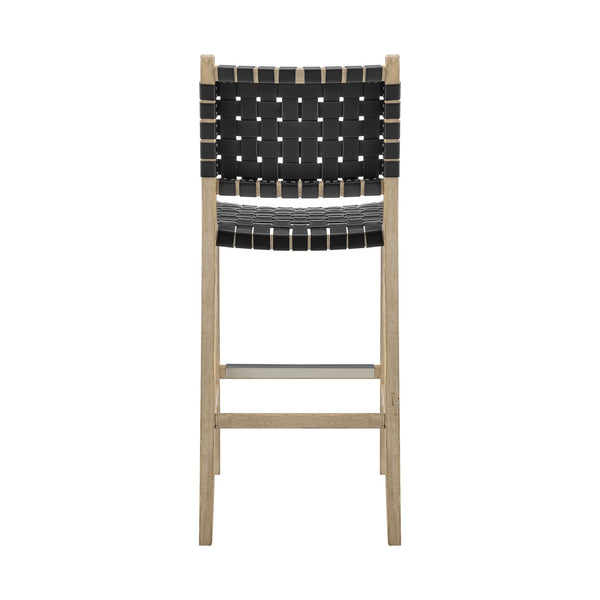 New Pacific Direct Marco Modern Chic Japandi Style Counter Stool With Woven Faux Leather Seat And Driftwood Frame Black  3900085-606-dwo-npd