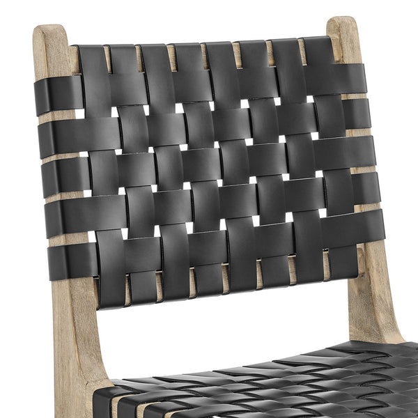 New Pacific Direct Marco Modern Chic Japandi Style Counter Stool With Woven Faux Leather Seat And Driftwood Frame Black  3900085-606-dwo-npd