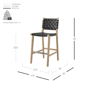 New Pacific Direct Marco Modern Chic Japandi Style Counter Stool With Woven Faux Leather Seat And Driftwood Frame Black  3900085-606-dwo-npd