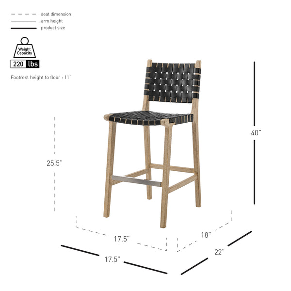 New Pacific Direct Marco Modern Chic Japandi Style Counter Stool With Woven Faux Leather Seat And Driftwood Frame Black  3900085-606-dwo-npd