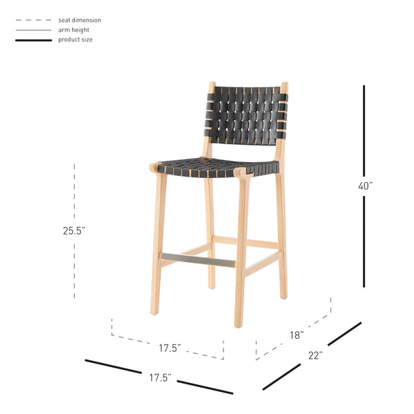 New Pacific Direct Marco PU Counter Stool Black 17.5 x 22 x 40