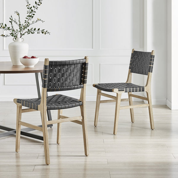 New Pacific Direct Marco Modern Chic Japandi Faux Leather Dining Side Chair Set With Driftwood Frame For Sophisticated Style Black  3900086-606-dwo-npd