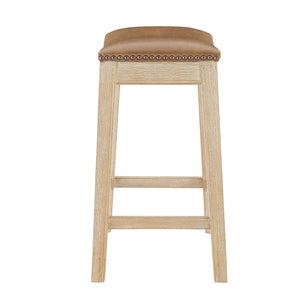 New Pacific Direct Elmo Faux Leather Counter Stool - Stylish 24" Saddle Seat With Coastal Vibes & Antique Brass Accents Borneo Chocolate  3900088-601-npd