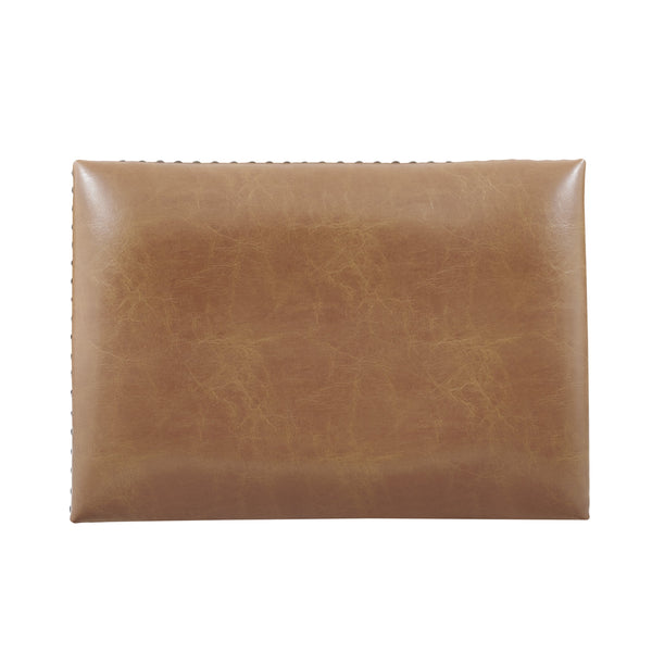 New Pacific Direct Elmo Faux Leather Counter Stool - Stylish 24" Saddle Seat With Coastal Vibes & Antique Brass Accents Borneo Chocolate  3900088-601-npd