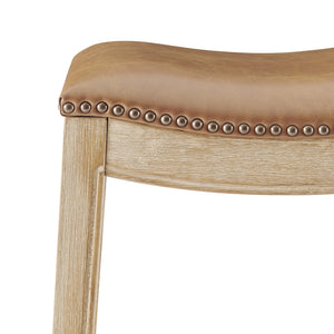 New Pacific Direct Elmo Faux Leather Counter Stool - Stylish 24" Saddle Seat With Coastal Vibes & Antique Brass Accents Borneo Chocolate  3900088-601-npd