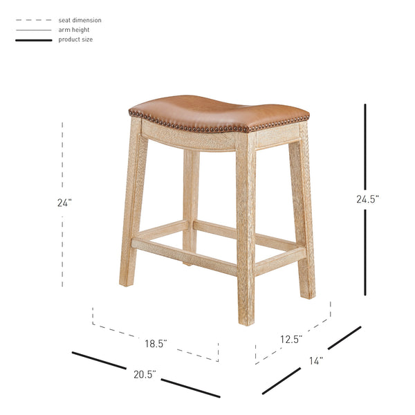 New Pacific Direct Elmo Faux Leather Counter Stool - Stylish 24" Saddle Seat With Coastal Vibes & Antique Brass Accents Borneo Chocolate  3900088-601-npd